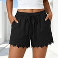 thumbnail image 2 of Brnmxoke Linen Shorts for Women with Pockets Dressy Casual Elastic Waist Drawstring Lounge Shorts Plus Size Lace Hem Boho Beach Shorts Black,XL, 2 of 8