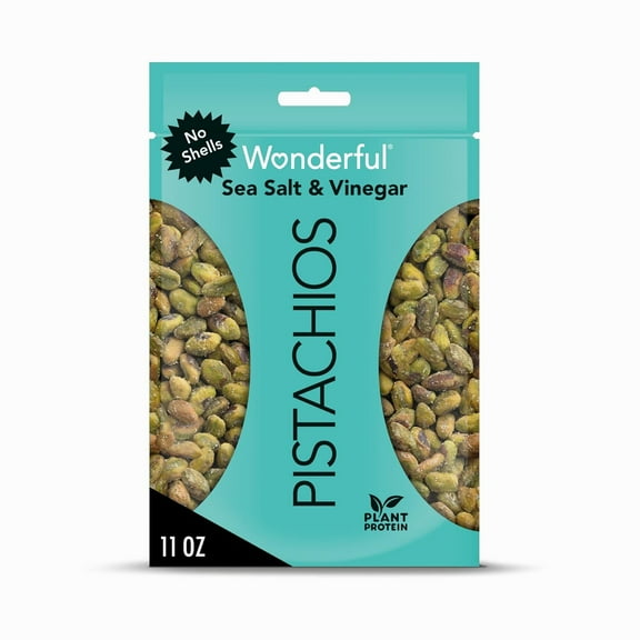 Wonderful Pistachios No Shells, OIF8 Sea Salt & Vinegar Flavored Nuts, 11 Ounce Resealable Bag, Protein Snacks, Gluten Free, Healthy Snacks