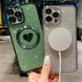 thumbnail image 6 of Compatible with iPhone 13 Pro Max 6.7 Inch Case with Magsafe, Plating Heart Glitter Magnetic Case for Women Girl TPU Camera Protection Back Cover for iPhone 13 Pro Max Green, 6 of 14