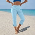 thumbnail image 2 of Carpis for Women Elastic Waist Split Hem Relaxed Fits Cropped Pants Straight Leg Casual Versatile Trousers with Side Pockets, 2 of 8