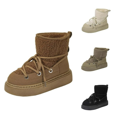 Summer Savings  Thick-Soled Snow Boots  Large Size  Velvet Casual  Warm High-top  Cotton Shoes  Women s  Snowproof  Winter Comfort  Plus Size Women Pants | Beige 36  Sopatenor