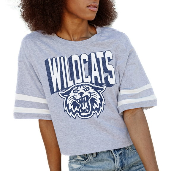 Women's Gameday Couture Gray Villanova Wildcats No Shortcuts Drop Shoulder Sleeve Stripe Cropped T-Shirt