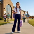 thumbnail image 2 of Rhuody Pants For Girl Empire Waist Flare Trousers Solid Color Straight Leg Slacks Soft Daily Wear 7-8 Years Navy, 2 of 6