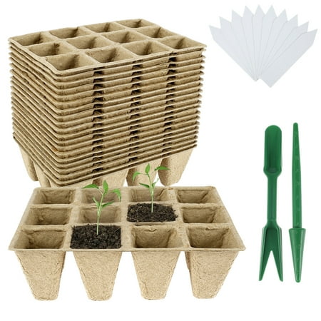 

Littleduckling 20 Pack 12 Cells Seedlings Starter Trays Set Square Seedling Tray Plant Starter Kit with 100 Plant Labels Biodegradable Seed Propagator and Plant Germination Set for Garden Greenhouse