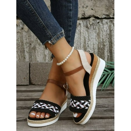 

2022 Fashion Buckle Peep Toe Women Sandals Wedges Comfort Lightweight High Heels Wear-resistant Women Office Wedding Sandals