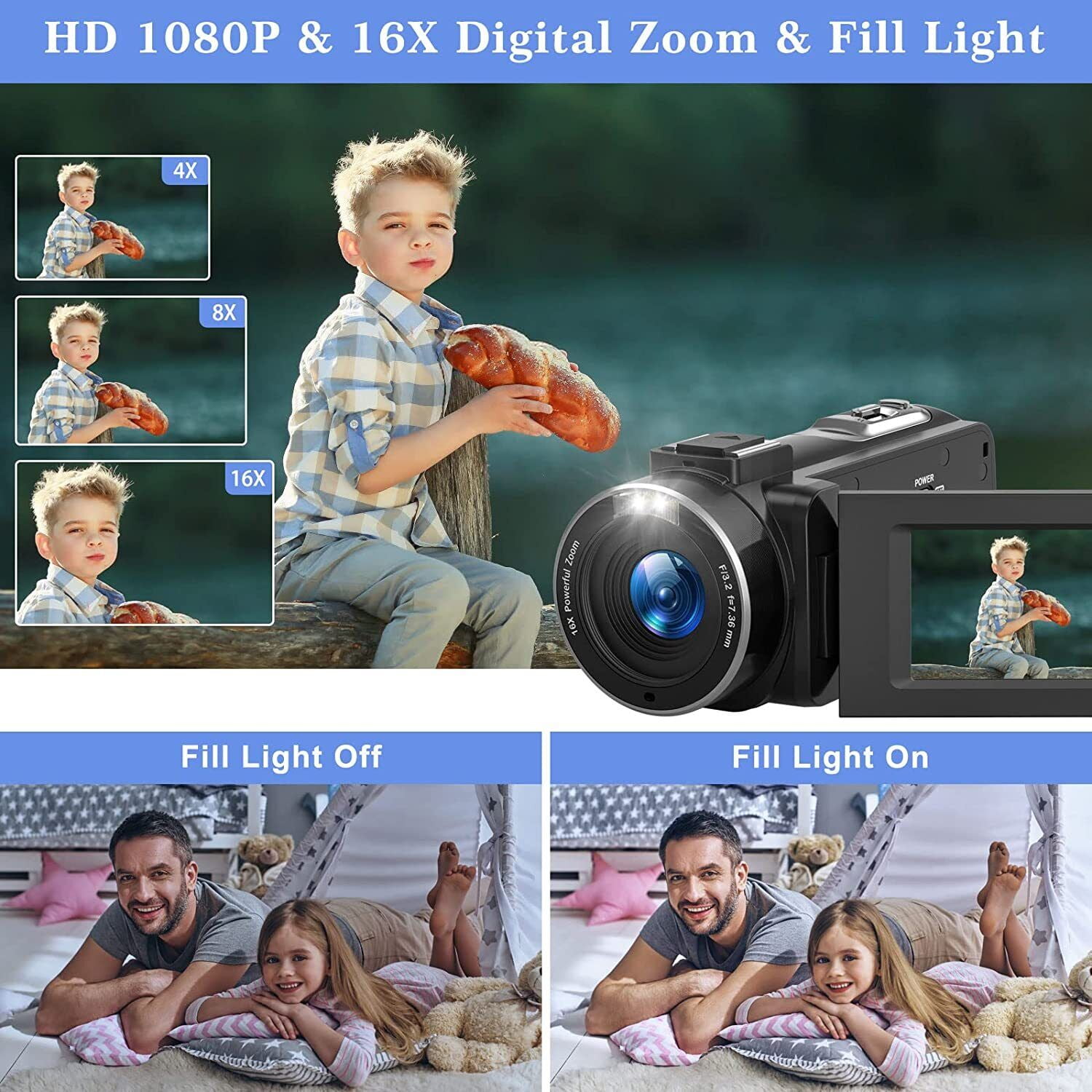 Video Camera Camcorder HD 1080P Digital Video Camera YouTube Live Stream Vlogging Recorder with Microphone