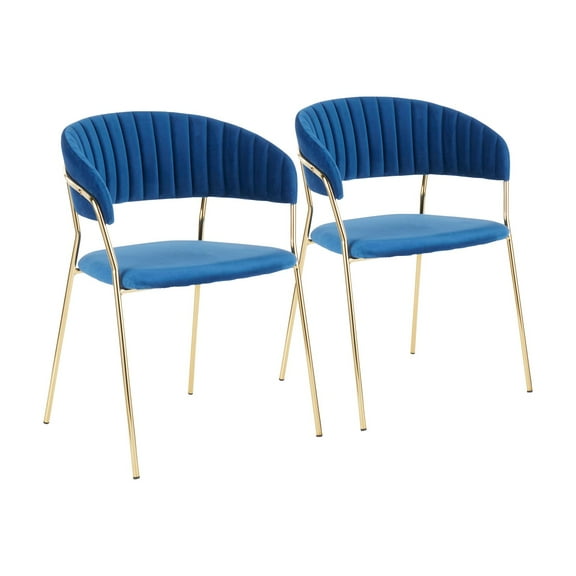 Tania Contemporary-Glam Chair in Gold Metal with Blue Velvet - Set of 2