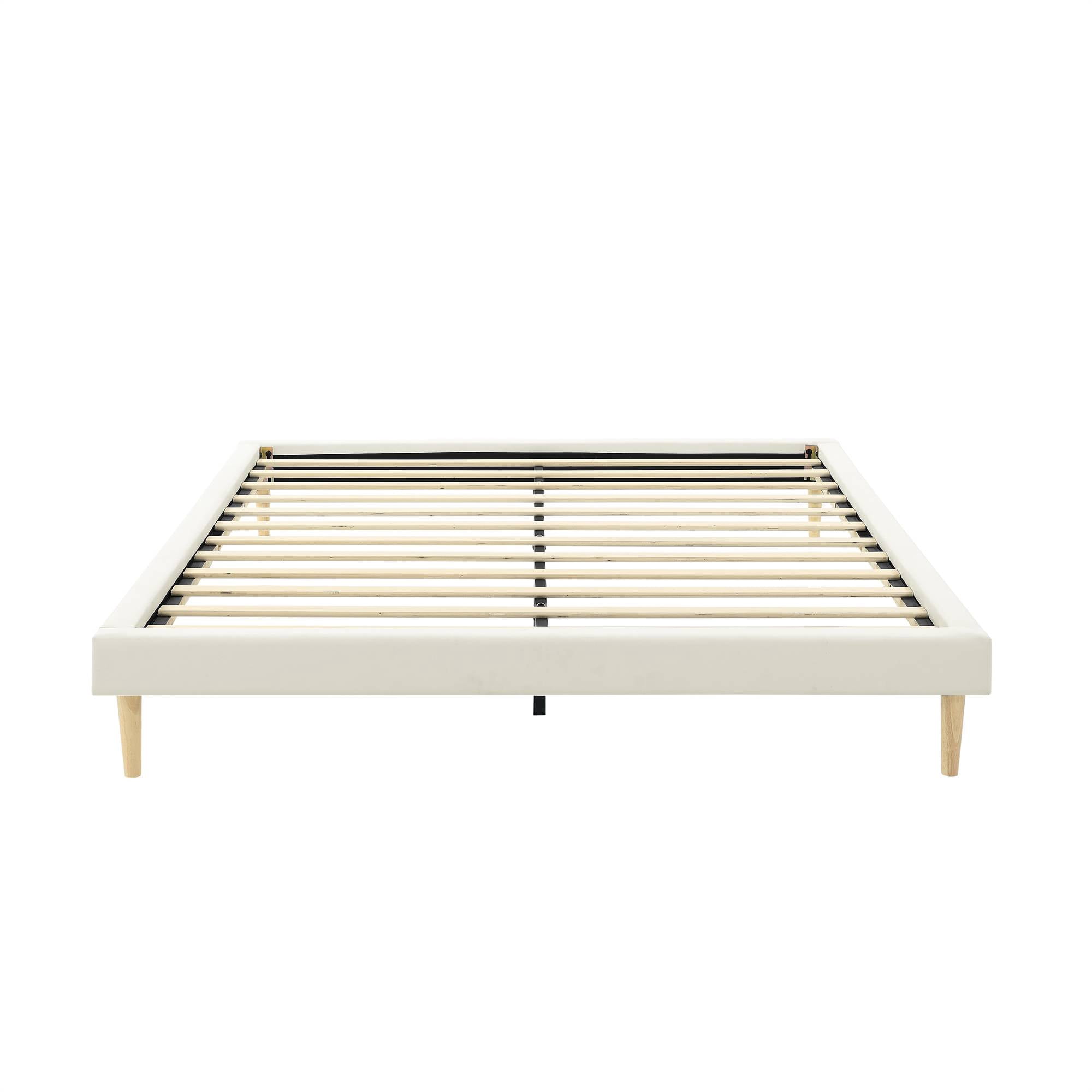 BSHTI King Size Platform Bed Frame with Faux Leather Finish, 12 Wood Slats & Center Support Leg, Waterproof & Easy to Clean, Under-Bed Storage, Easy Assembly, white