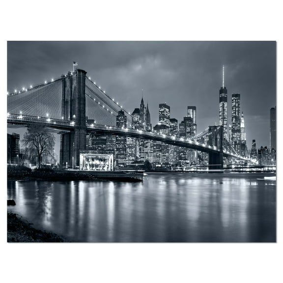 Designart 'Panorama New York City at Night ' Cityscape Canvas Print