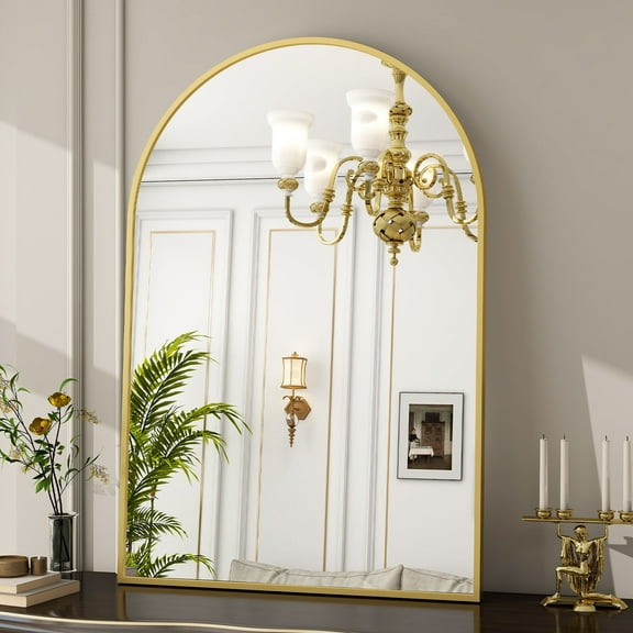 BEAUTYPEAK 26"x 38" Bathroom Mirror Wall Vanity Arched Mirror, Gold
