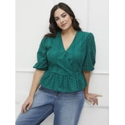 ELOQUII Elements Peplum V-Neck Top (Women's Plus)