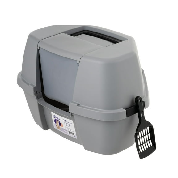 Litter Genie Corner Cat Litter Box Enclosed with Scoop, Easy Access, Hooded Litter Tray