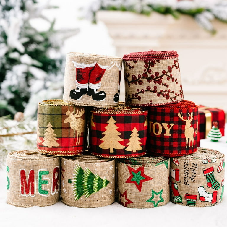 Big Clearance! DIY Christmas Wired Edge Ribbons Wired Christmas Ribbon Satin Ribbon Wide Fabric Craft Ribbon for Gift Wrapping, Size: 500*6cm
