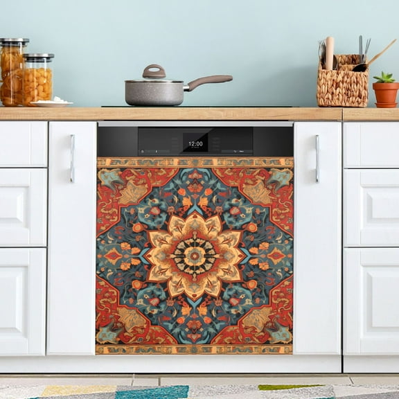 Red Blue Yellow Mandala Dishwasher Magnet Cover Magnetic Fridge Door Cover Home Kitchen Decor 23"x 26"