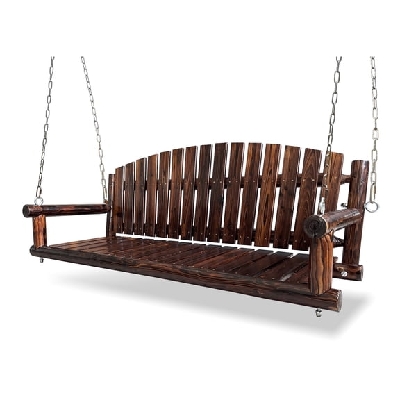5FT Rustic Log Wooden Porch Swing, Heavy-Duty 900 LBS, Outdoor Hanging Bench for Patio, Garden, Yard – Solid Fir Wood, Handcrafted, Weather-Resistant Finish (Rustic, 5-feet)