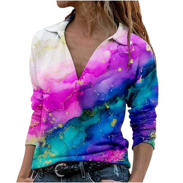 Tops de Mujer Elegante Blusa Casual Camisas de Manga Larga Otoño de Moda Cuello en V Estampado Floral Pullover Top Odeerbi ODB170485
