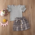 thumbnail image 2 of Kids Baby Girl Autumn Clothes Sets Ruffles Cotton Tops Bowknot Mini Plaid Skirts Outfits, 2 of 4