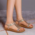thumbnail image 2 of Womens Sandals Boho Flat Heel Open Toe Summer Trendy Solid Color Elastic Ankle Strap Footwear Sandals Women's Fashionable Casual Versatile Summer Fashion Beach Shoes Gold 6.5, 2 of 7