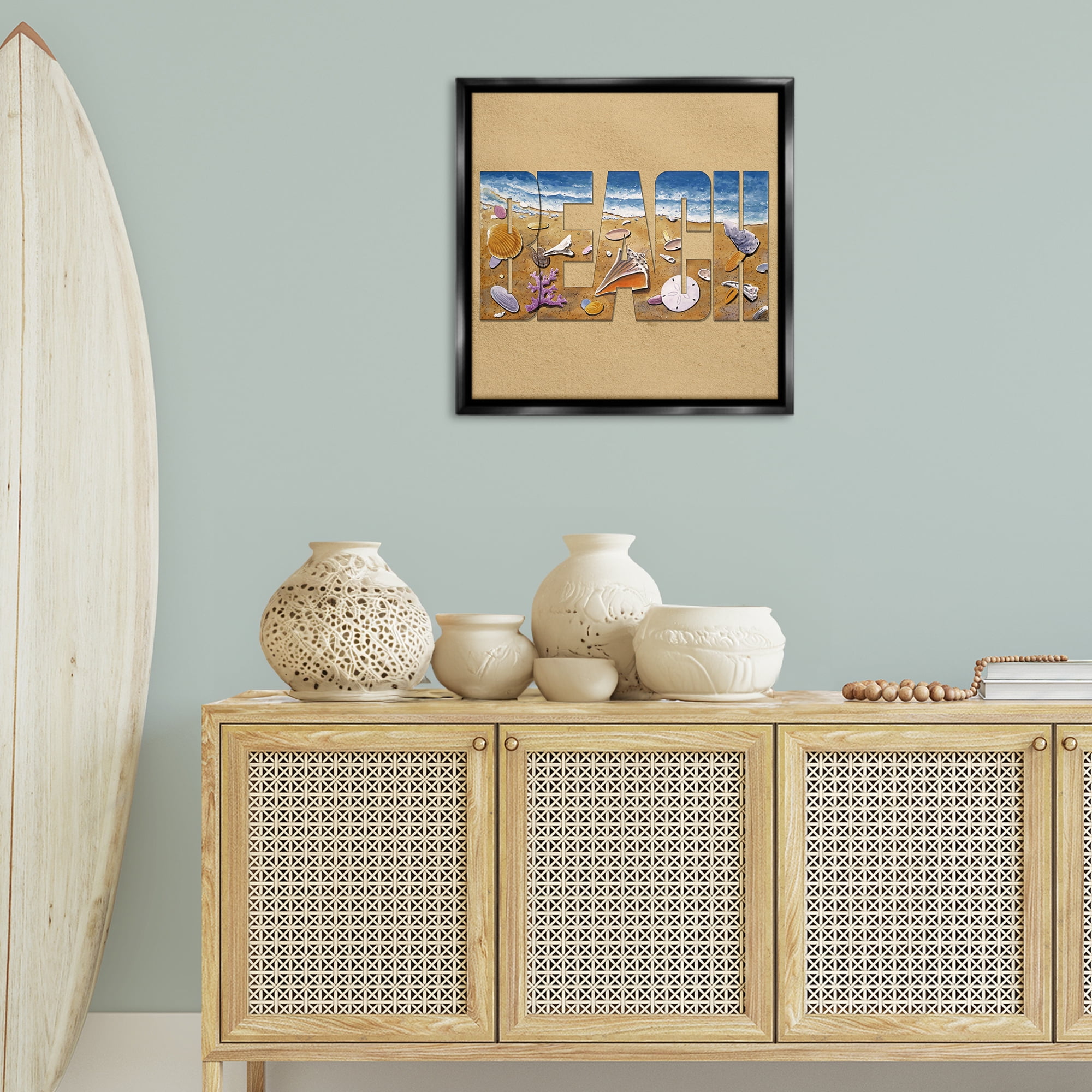 Stupell Industries Beach Letters Outline Nautical & Beach Painting Black Floater Framed Canvas Art Print Wall Art, 25 x 25