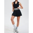 thumbnail image 5 of Women'S Tennis Skirt Ribbed Golf Skirt Half Zip Pleated Sports Skirt with Built-in Shorts and Bra Black L, 5 of 6