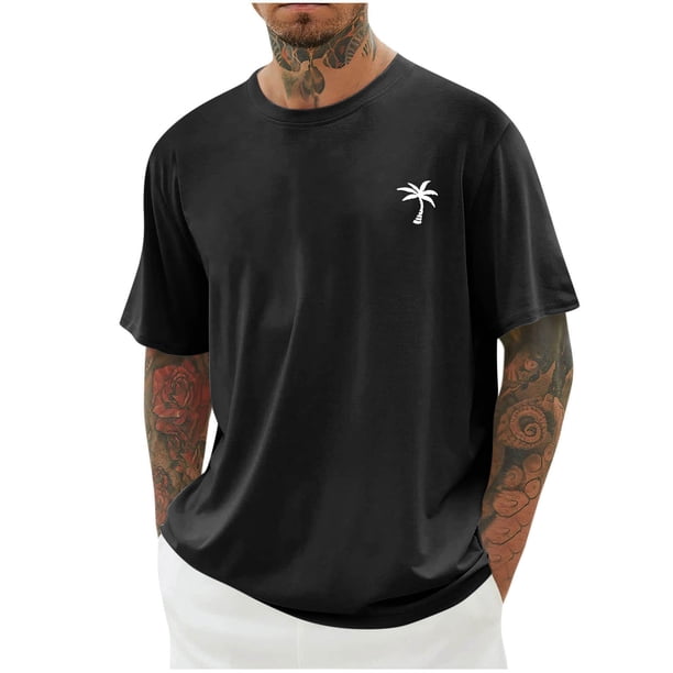 Camisas de Manga Larga para Hombres Imprimir Casual Cuello Redondo Blusa de Manga Corta, Camisas de Lino para Hombres