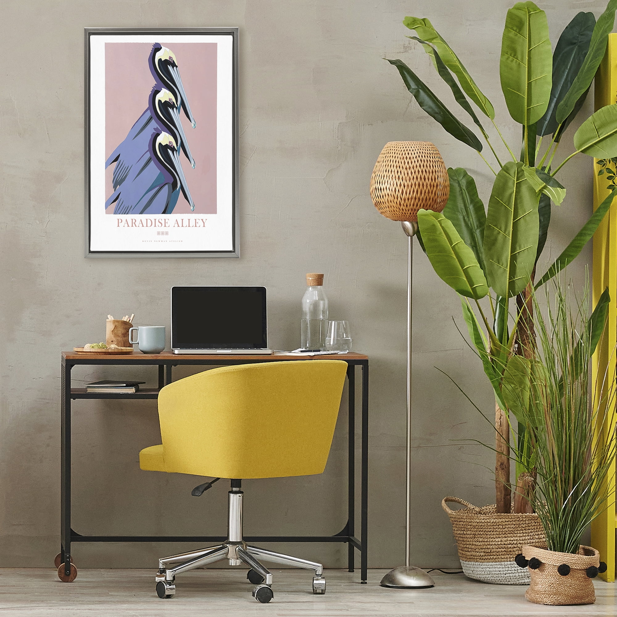 Stupell Industries Paradise Alley Pelican Trio Gray Framed Floater Canvas Wall Art, design by Jadei Graphics