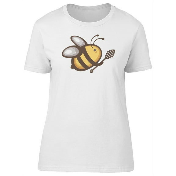 Kawaii Bee With Honey Dipper T-Shirt Women -Image by Shutterstock, Female Large