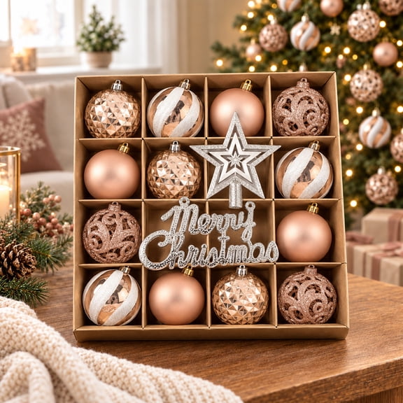 Kidsjoy Christmas Tree Decorations, 18pcs Christmas Ornaments Set,Assorted Xmas Ball Ornaments Bulk Shatterproof Xmas Decor for Tree, Home, Party, Champagne Gold