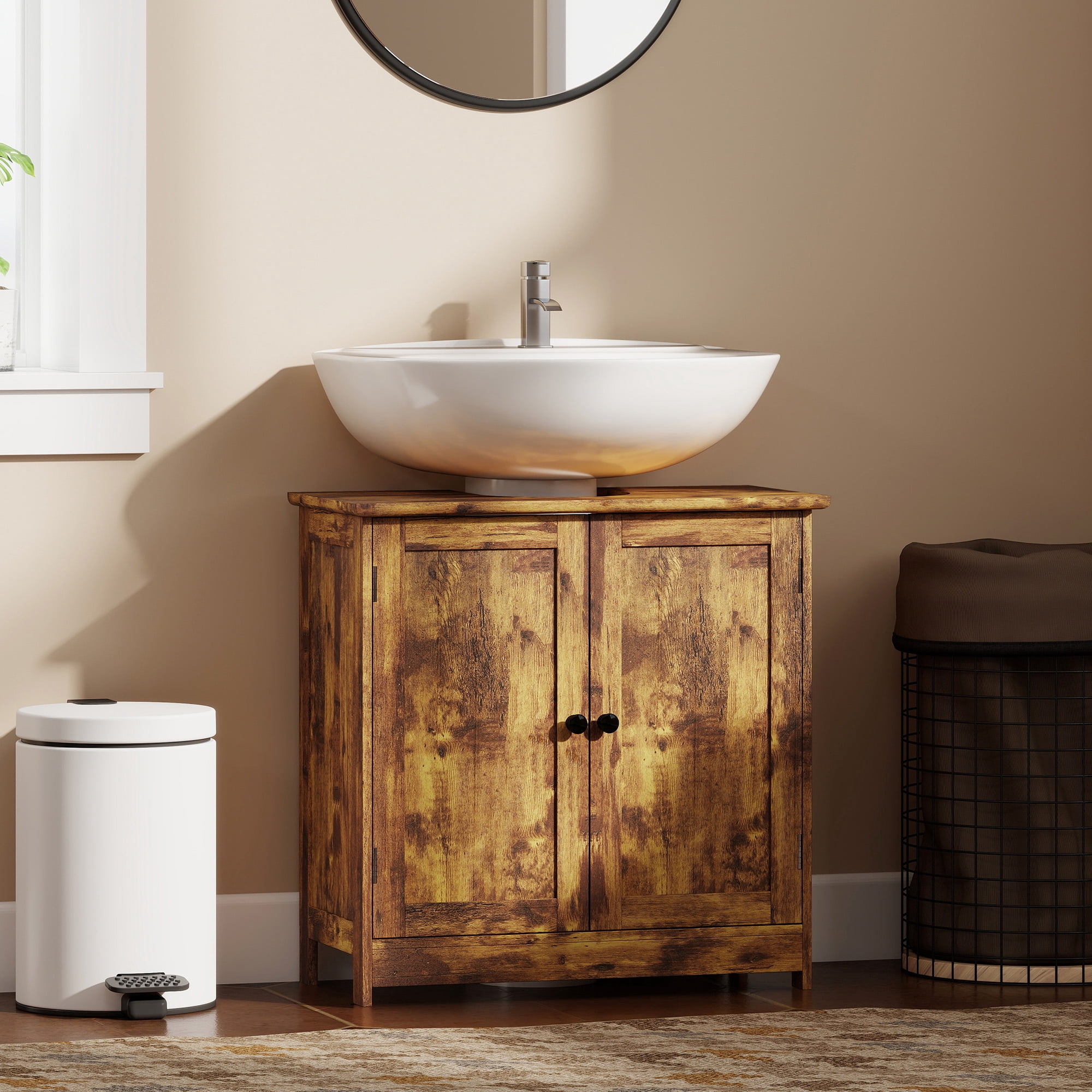 Bathroom Cabinet, Rustic Brown MDF Under Sink Vanity with Adjustable Shelf, 23.5 in L x 11.75 in W x 23.5 in H