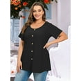 thumbnail image 5 of LATWIIV Womens Summer Short Sleeve Shirts Button Up Tunic Tops Casual Blouse Spring T-Shirts Black_1X, 5 of 7