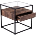 thumbnail image 3 of Maklaine Modern 1 Drawer Glass Top End Table in Black and Natural, 3 of 10