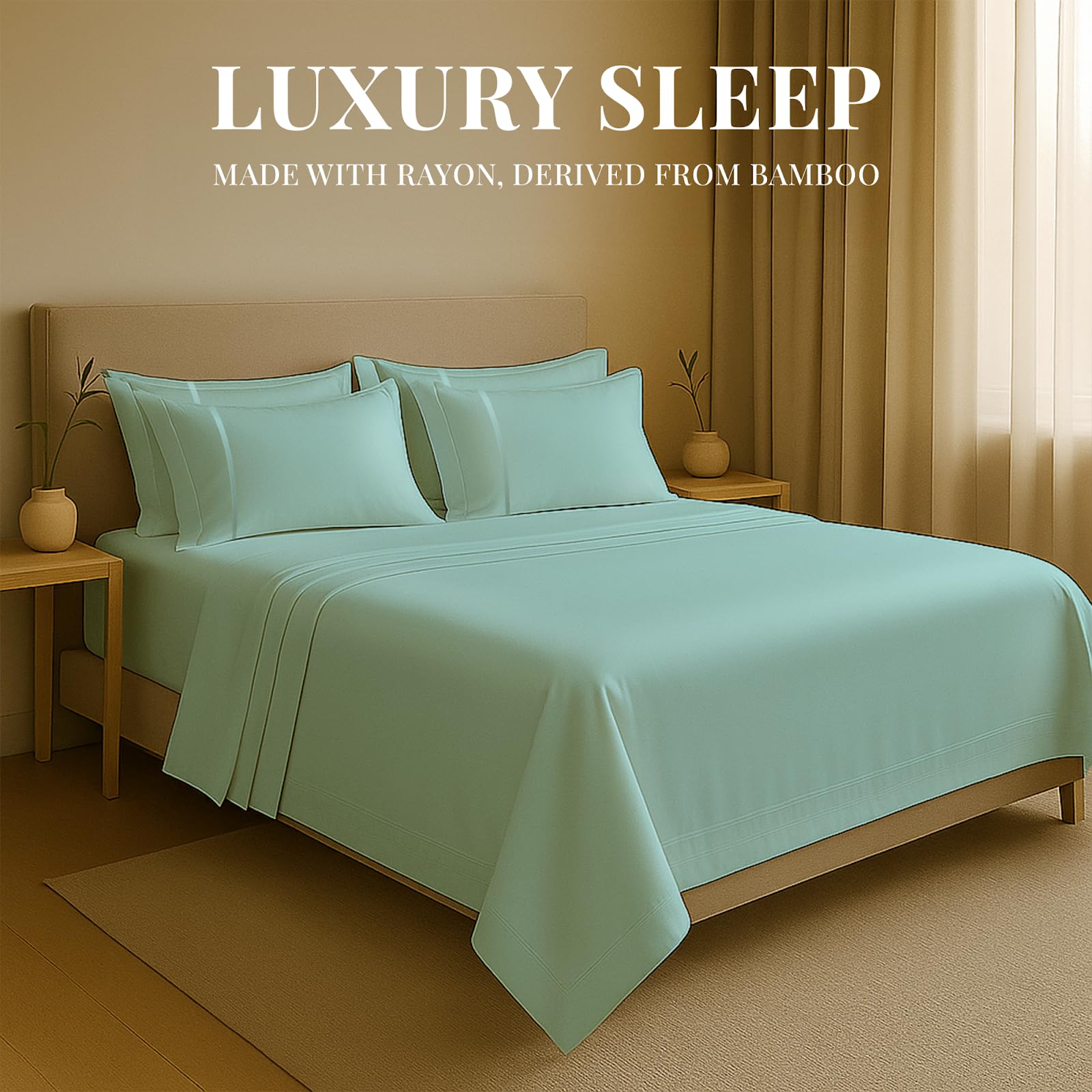 Sacred Thread Rayon Derived from Bamboo Sheets Twin XL Size, 18'' Deep Pocket Cooling Sheets for Hot Sleepers, 4 PC Cooling Sheets (Twin XL Size) (Aqua)