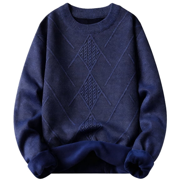 Paiwinds Men's Casual Solid Color Knit Sweater, Long Sleeve Round Neck Warm Pullover with Fleece Lining, Comfortable Top for Winter Wear and Cold Weather Protection