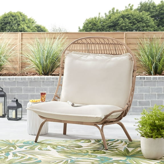 Better Homes & Gardens Willow Sage Outdoor Wicker Patio Cuddle Chair, Brown