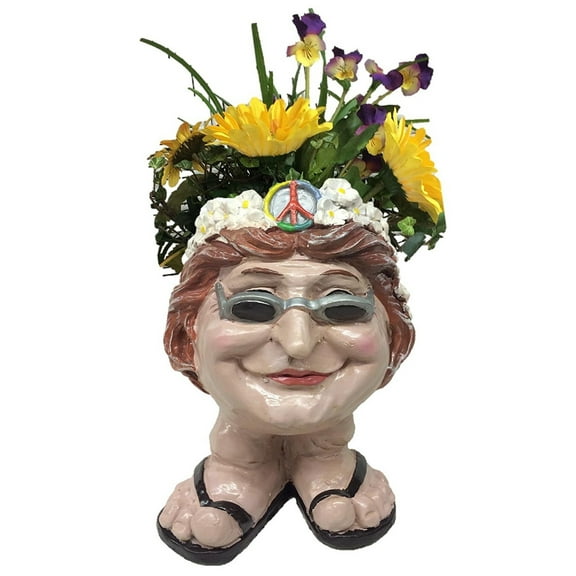 Homestyles 12"H Muggly Hippie "Jerry" Painted Face Humorous Planter Statue (Holds 4" Pot)