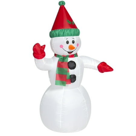 Outdoor Christmas Inflatable (Best Choice Products 4ft Pre-Lit Indoor Outdoor Inflatable Snowman Christmas Holiday Yard Decoration w/ UL-Listed Blower, Lights, Ground Stakes for Garden -)
