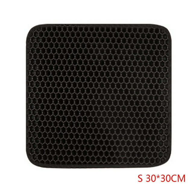 Greeniant Caja de arena para gatos de doble capa, alfombrilla para trampero, alfombrilla plegable para mascotas, goma espuma EVA Perchas para gatos negro S