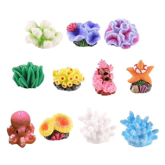11Pieces Decorative Resins Corals Seaweed Figures Miniatures Ornaments for Aquariums and Fish Tanks Accessories
