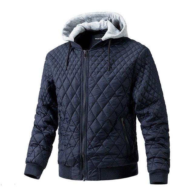 Mens Baseball Jacket Hooded Coat Cotton Coat Detachable Hat Keep Warm Top Winter