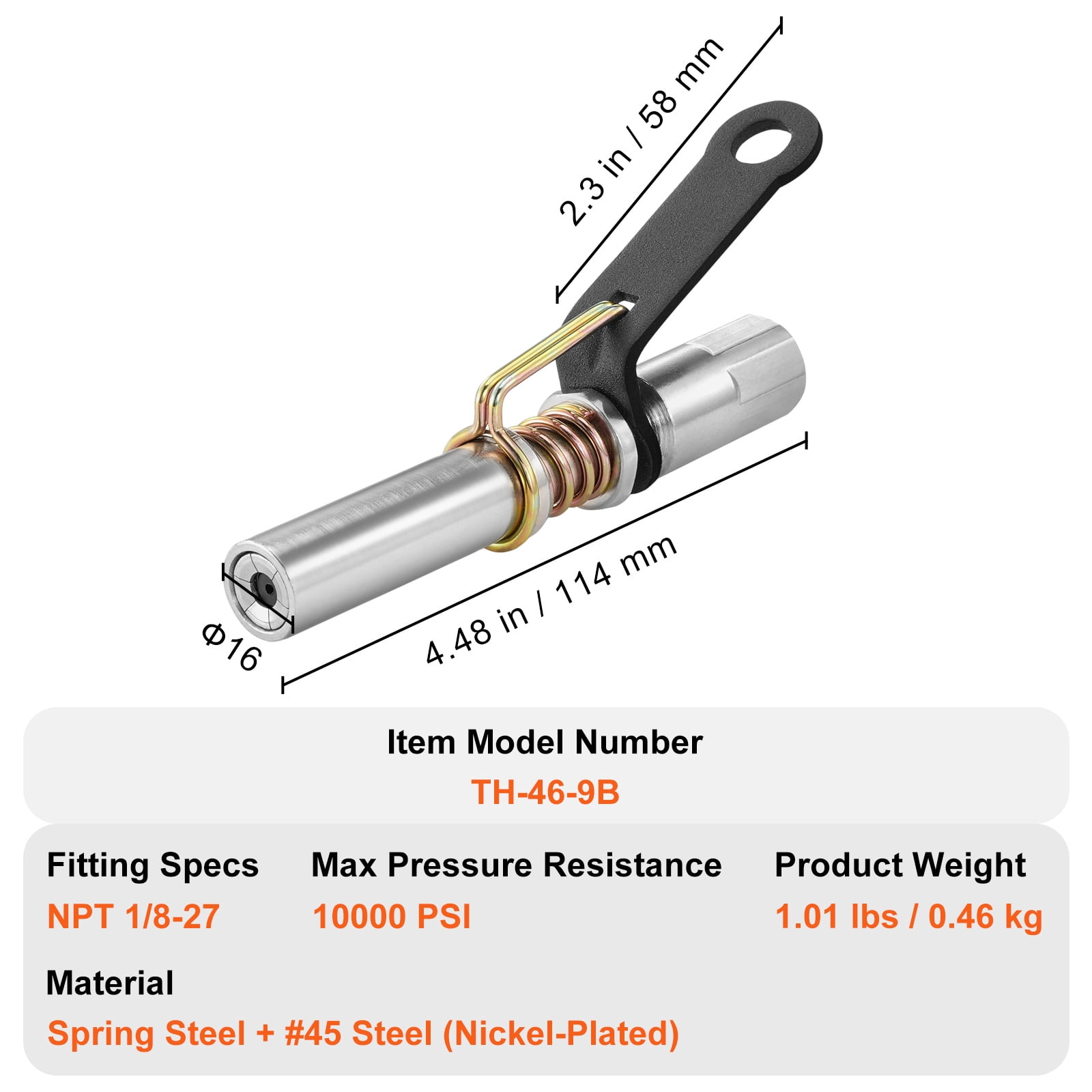 KFFKFF Grease Gun Connector Pair, 10000 PSI Pressure, 6-Jaw Secure, Swift Detach Tip & Hose/Zerk Fitting Cleaner, Fits All Grease Guns 1/8" NPT for Cars