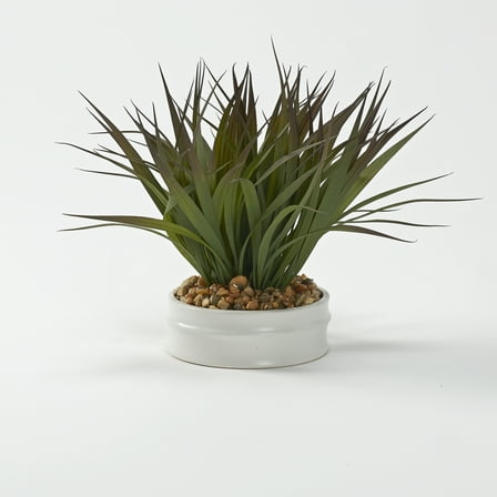 D&W Silks Green/Brown Grass in Small Matte White Bowl