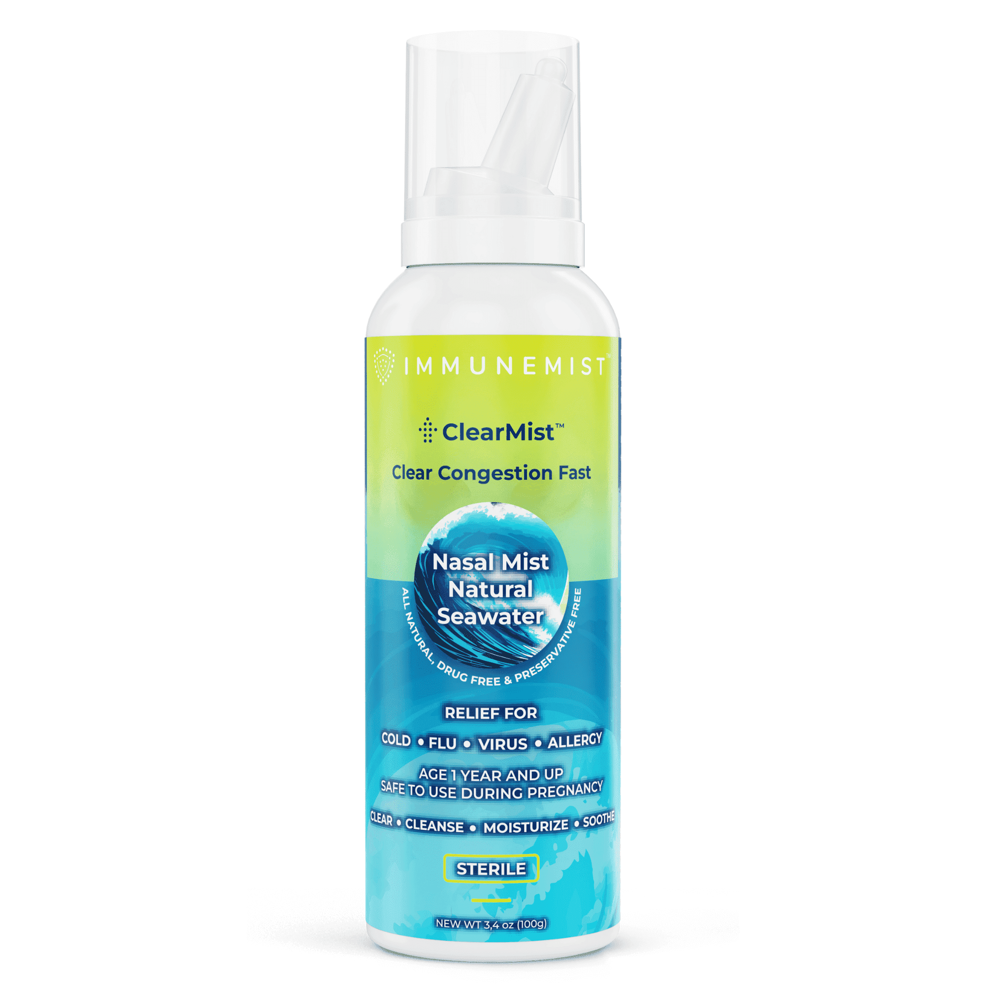 ClearMist Natural Seawater Nasal Spray for Congestion Relief, Hypertonic Saline Nasal Spray for Dry Nose, Moisturizing Sinus Decongestant Relief for Adults and Kids Made in Sweden, Safe for Ages 1+
