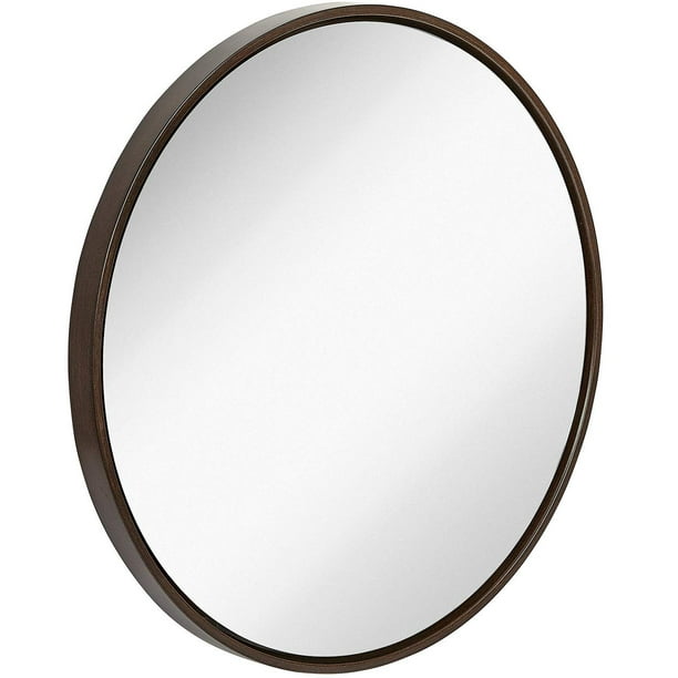 Hamilton Hills Clean Large Modern Wenge 32" Wood Round Frame Wall Mirror 1