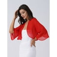 thumbnail image 2 of TiaoBug Womens 3/4 Sleeve Chiffon Cardigan Bolero Jacket Open Front Shrugs for Wedding Party Bridal Dress Red XL, 2 of 6