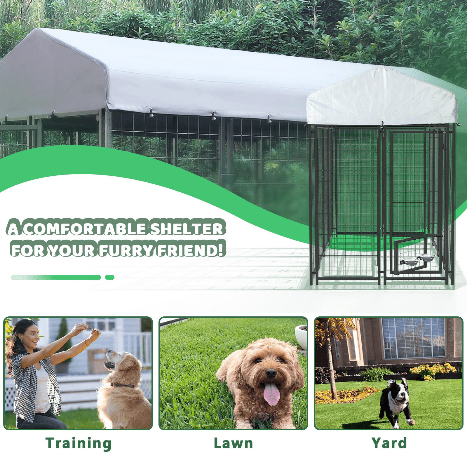 BOSSIN 8x4x6 FT Heavy Duty Large Dog Kennel Playpen Outdoor with Secure Lock
