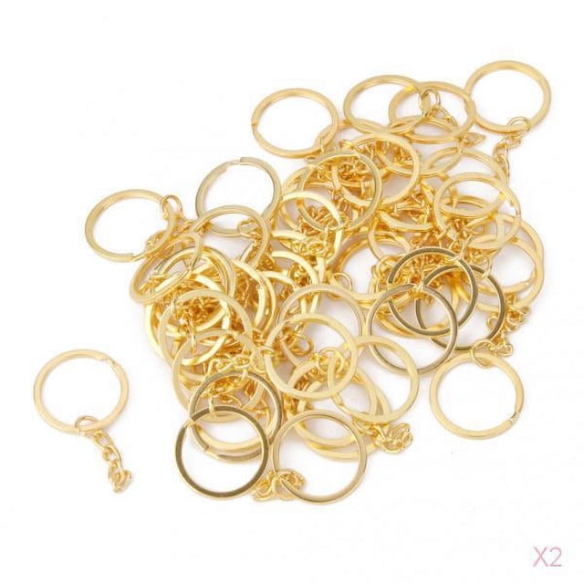 KLKCMS 100 Pieces 1 inch /25mm Metal Split Key with Chain Golden Key Keychain