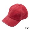 C.C Distressed washed denim ladder ponytail cap, Red