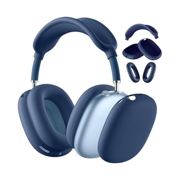 Eryueer 3-in-1 Silicone Case Cover compatible with AirPods Max Headphones, Apple AirPod Max Accessory Protective Cover, Headband/Ear Cups/Ear Pad Covers, Anti-Scratch and Sweatproof (All Blue)