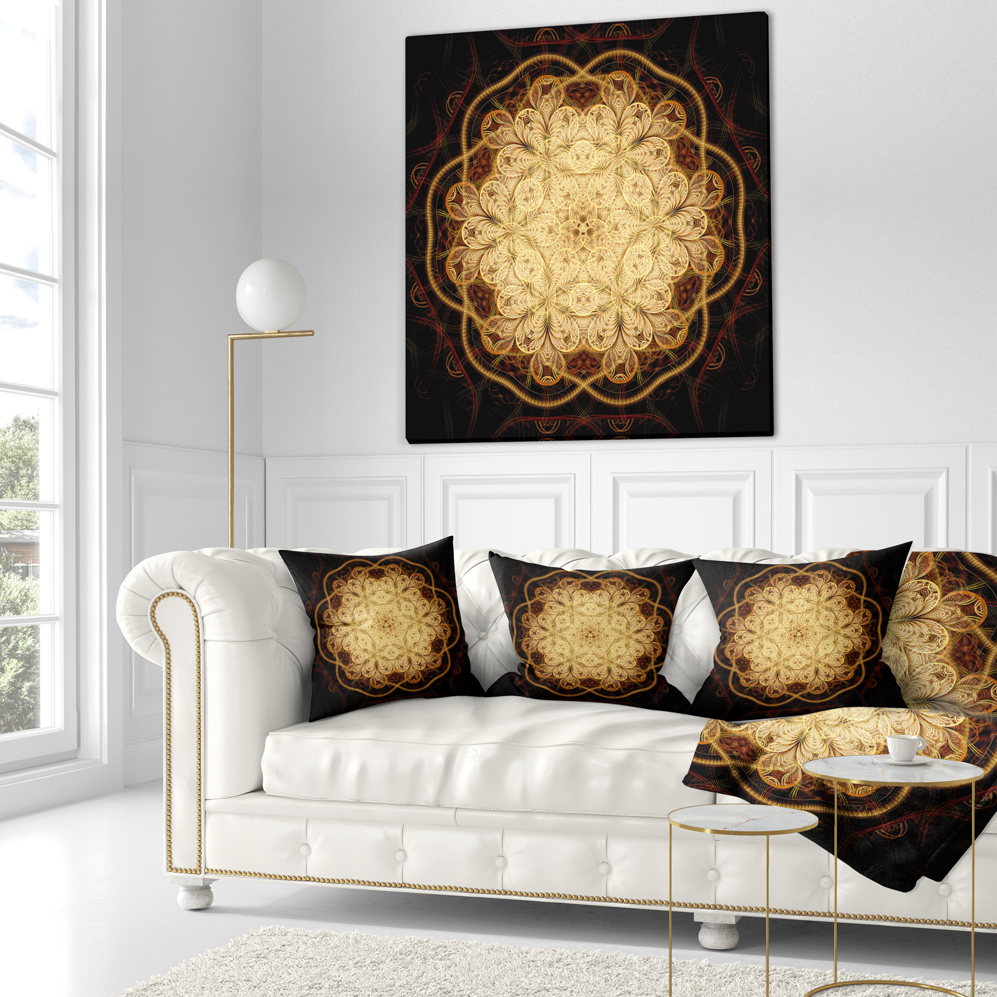 Designart Rounded Brown Fractal Flower - Floral Throw Pillow - 16x16