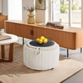 thumbnail image 4 of UIXE 30" Round Storage Ottoman with Flip Top Tray Upholstered Ottoman Coffee Table for Living Room Modern Velvet Circle Footstool, Beige, 4 of 7